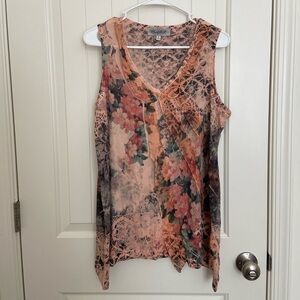 EUC | Closet Full women’s sleeveless pink floral dyed overlay‎ blouse medium